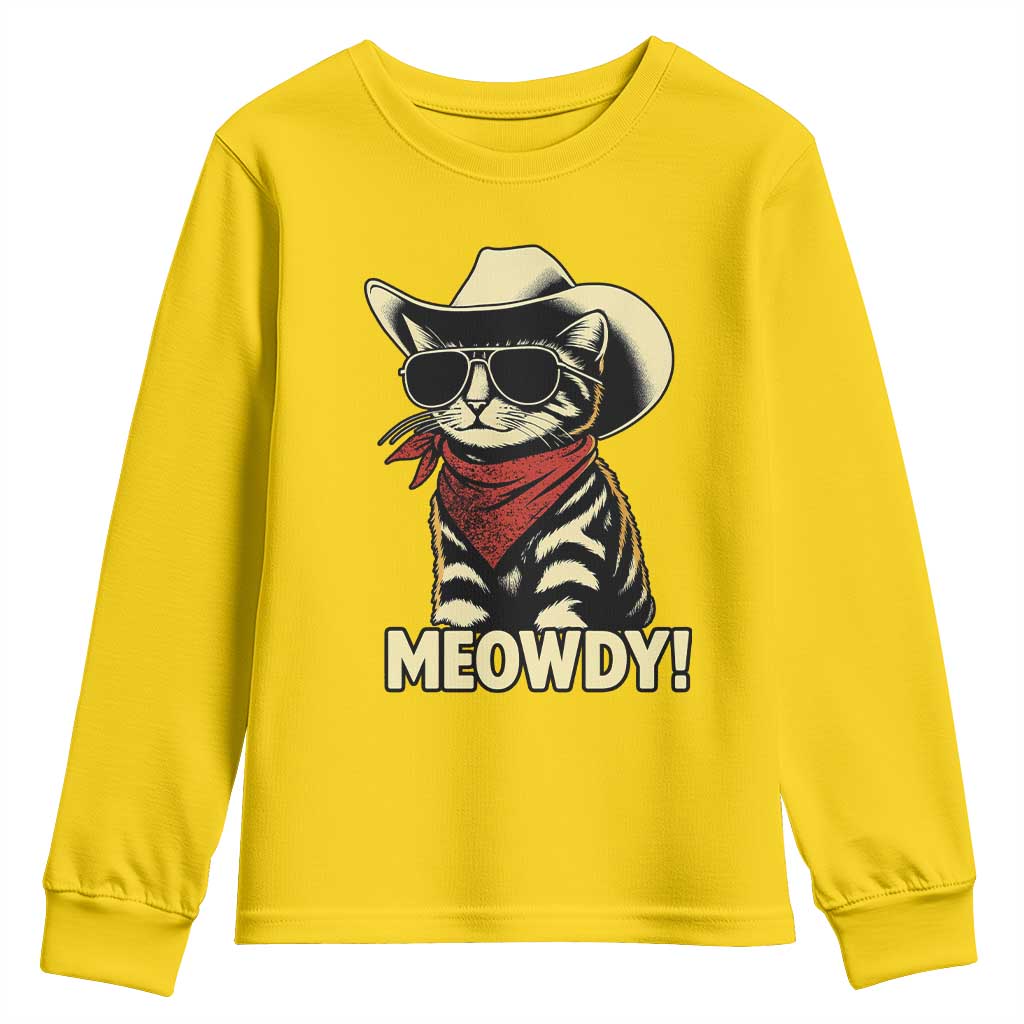 Vintage Cowboy Cat Youth Sweatshirt Retro 90s Western Country Rodeo Meowdy Partner TS10 Daisy Print Your Wear