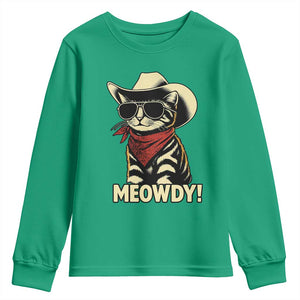 Vintage Cowboy Cat Youth Sweatshirt Retro 90s Western Country Rodeo Meowdy Partner TS10 Irish Green Print Your Wear