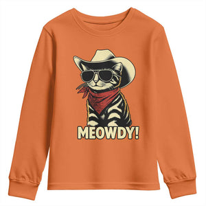 Vintage Cowboy Cat Youth Sweatshirt Retro 90s Western Country Rodeo Meowdy Partner TS10 Orange Print Your Wear
