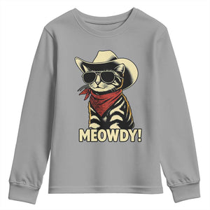 Vintage Cowboy Cat Youth Sweatshirt Retro 90s Western Country Rodeo Meowdy Partner TS10 Sport Gray Print Your Wear