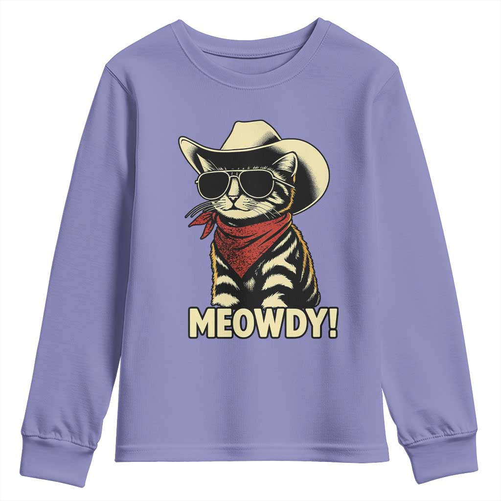 Vintage Cowboy Cat Youth Sweatshirt Retro 90s Western Country Rodeo Meowdy Partner TS10 Violet Print Your Wear