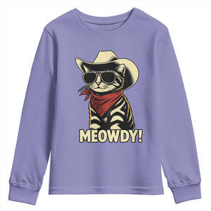 Vintage Cowboy Cat Youth Sweatshirt Retro 90s Western Country Rodeo Meowdy Partner TS10 Violet Print Your Wear