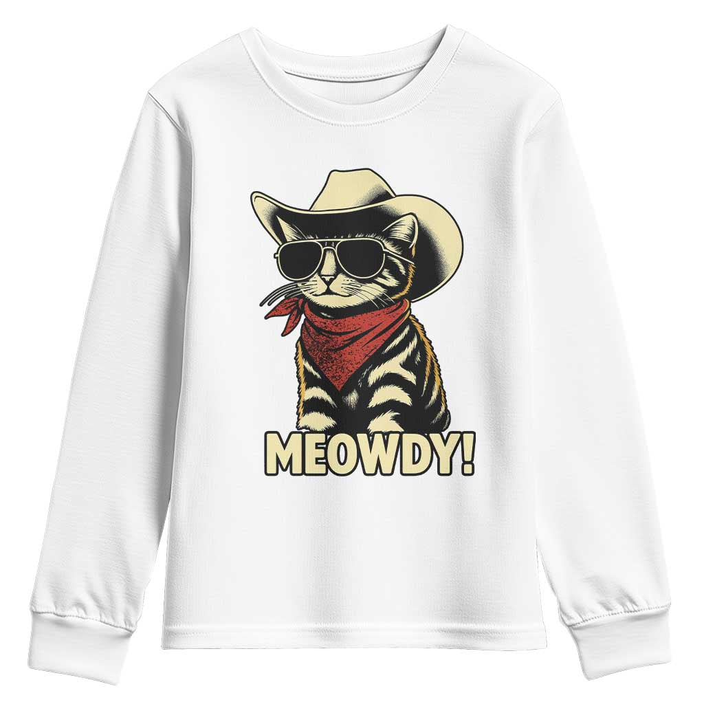 Vintage Cowboy Cat Youth Sweatshirt Retro 90s Western Country Rodeo Meowdy Partner TS10 White Print Your Wear