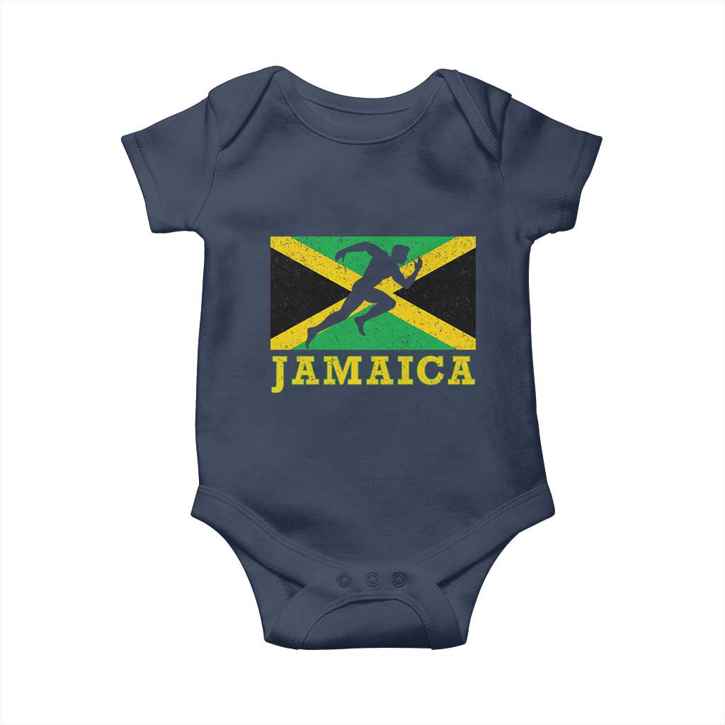 Jamaican Flag Track And Field Baby Onesie Retro Vintage Jamaica Runner Track Team TS10 Navy Print Your Wear