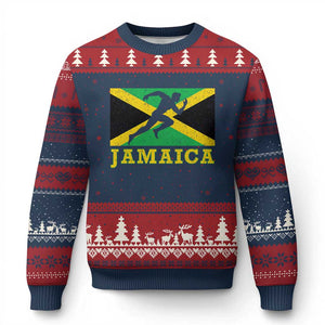 Jamaican Flag Track And Field Ugly Christmas Sweater Retro Vintage Jamaica Runner Track Team TS10 Navy Red Print Your Wear