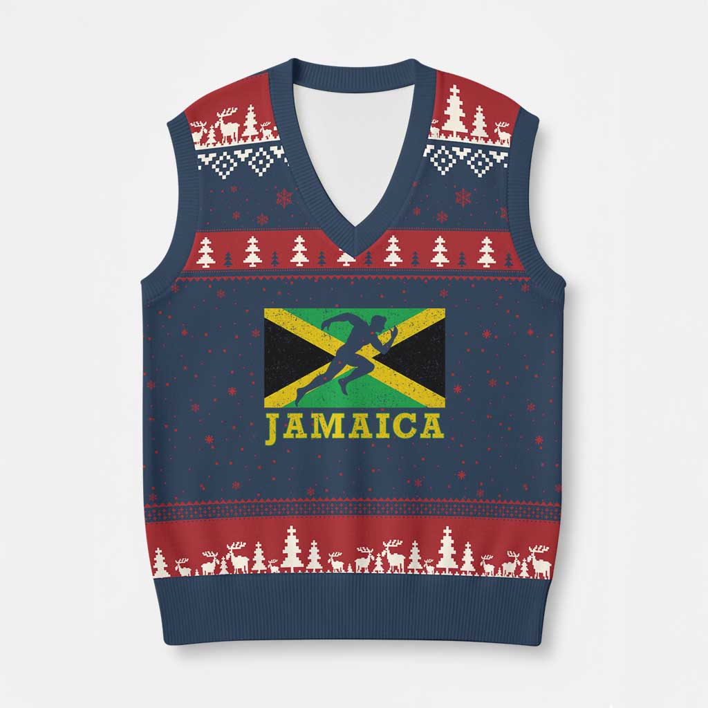 Jamaican Flag Track And Field V-Neck Knit Sweater Vest Retro Vintage Jamaica Runner Track Team TS10 Navy Red Print Your Wear