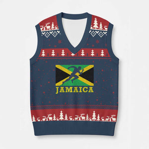 Jamaican Flag Track And Field V-Neck Knit Sweater Vest Retro Vintage Jamaica Runner Track Team TS10 Navy Red Print Your Wear