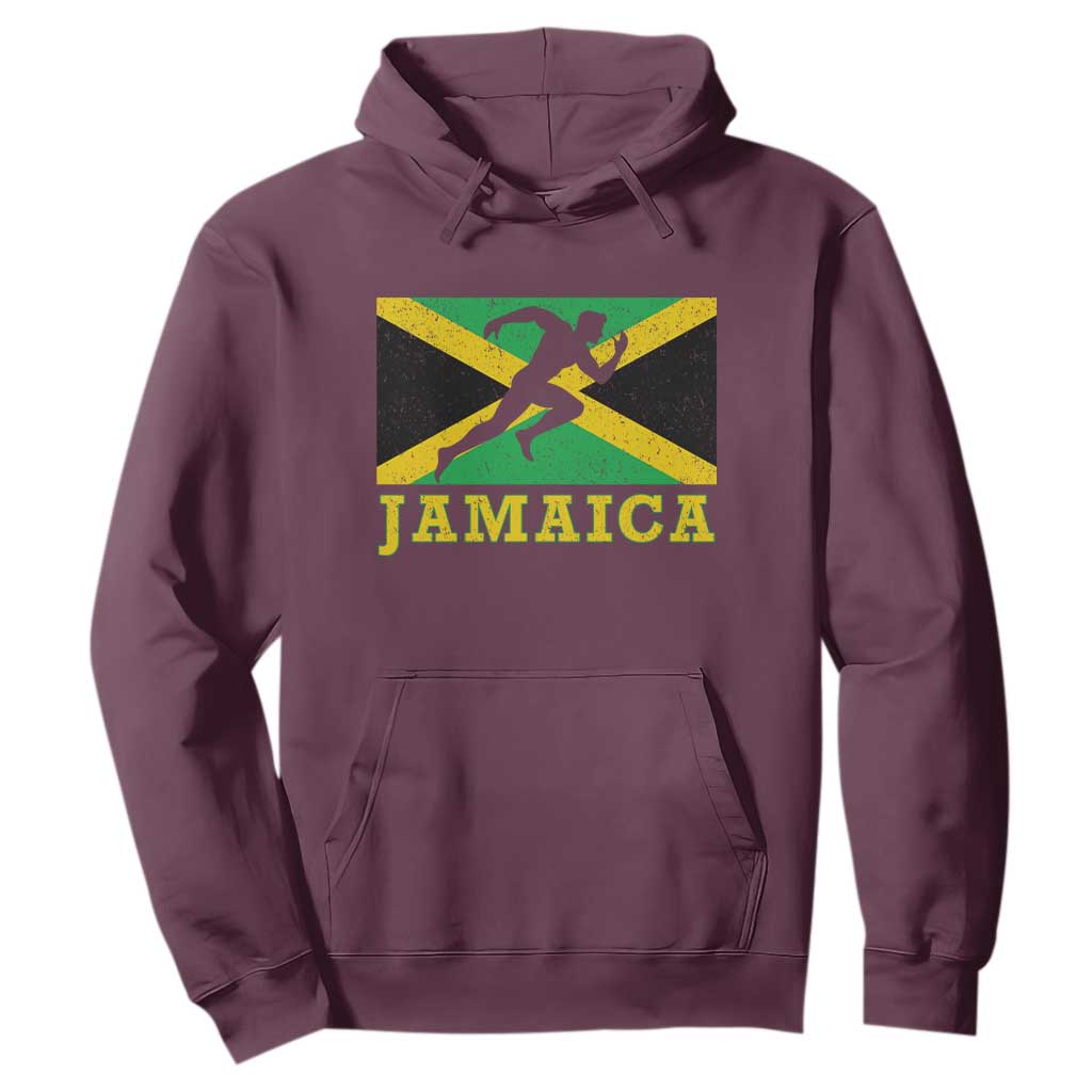 Jamaican Flag Track And Field Hoodie Retro Vintage Jamaica Runner Track Team TS10 Maroon Print Your Wear
