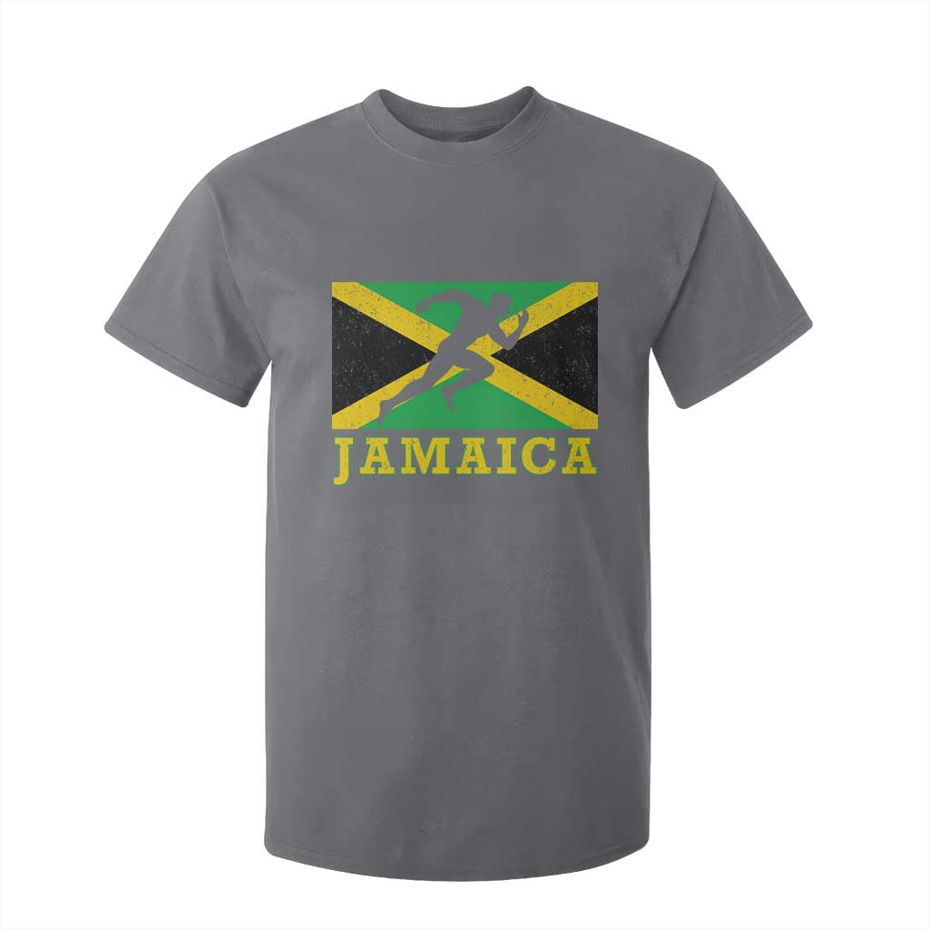 Jamaican Flag Track And Field T Shirt For Kid Retro Vintage Jamaica Runner Track Team TS10 Charcoal Print Your Wear