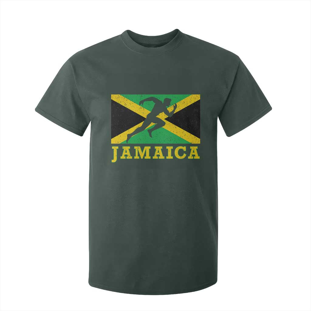 Jamaican Flag Track And Field T Shirt For Kid Retro Vintage Jamaica Runner Track Team TS10 Dark Forest Green Print Your Wear
