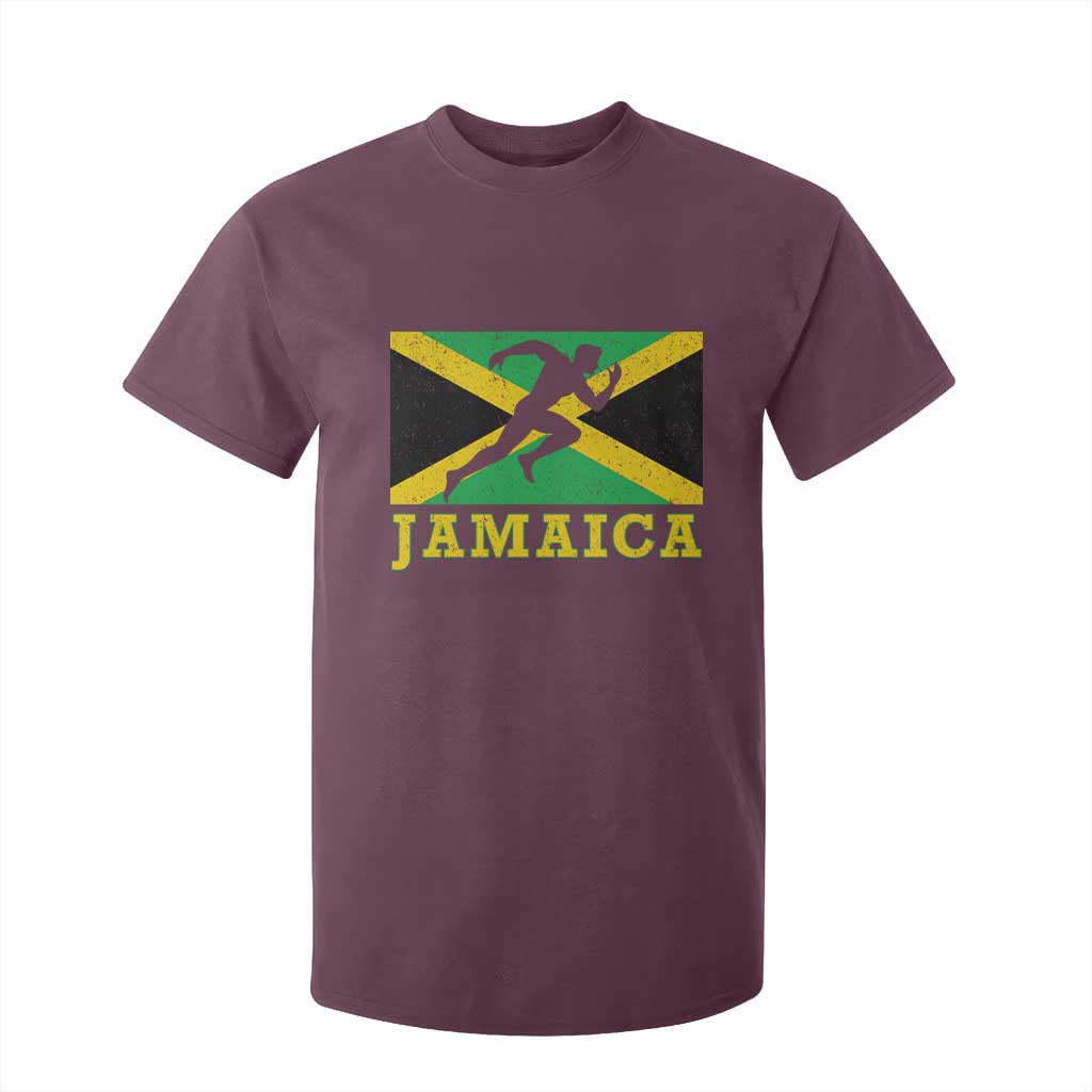 Jamaican Flag Track And Field T Shirt For Kid Retro Vintage Jamaica Runner Track Team TS10 Maroon Print Your Wear