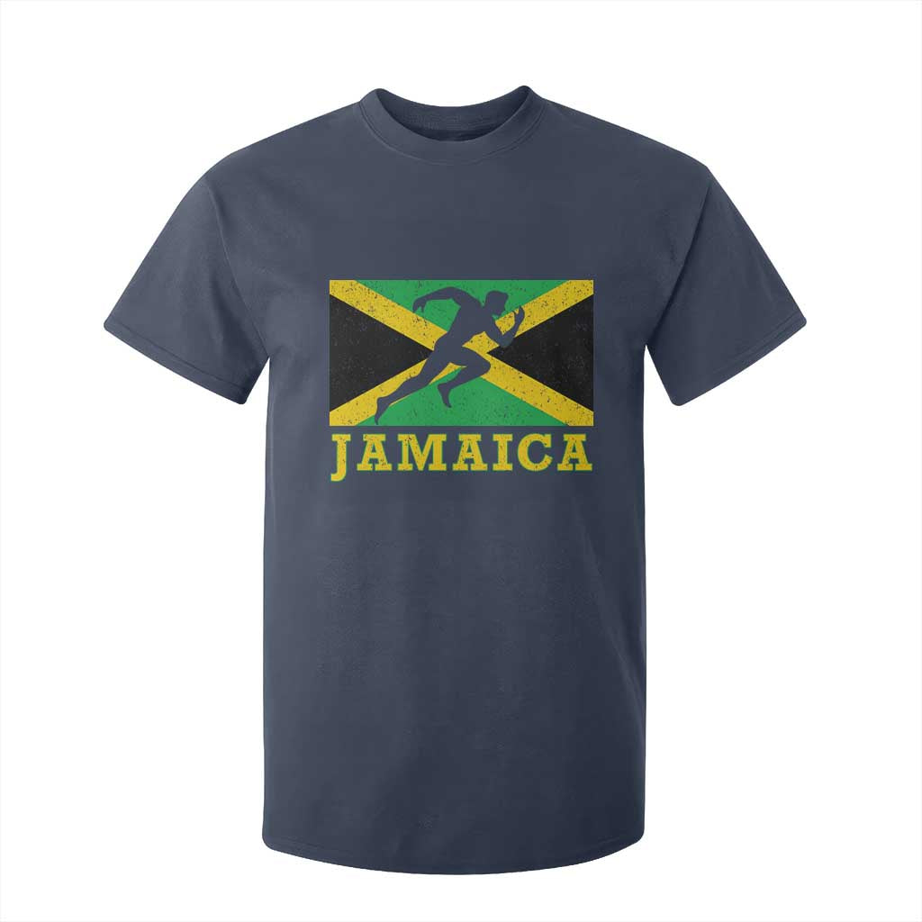 Jamaican Flag Track And Field T Shirt For Kid Retro Vintage Jamaica Runner Track Team TS10 Navy Print Your Wear