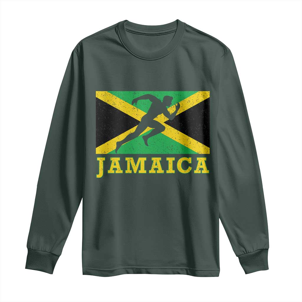 Jamaican Flag Track And Field Long Sleeve Shirt Retro Vintage Jamaica Runner Track Team TS10 Dark Forest Green Print Your Wear