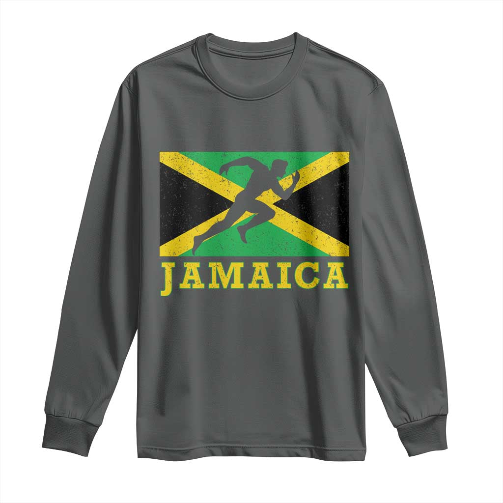 Jamaican Flag Track And Field Long Sleeve Shirt Retro Vintage Jamaica Runner Track Team TS10 Dark Heather Print Your Wear