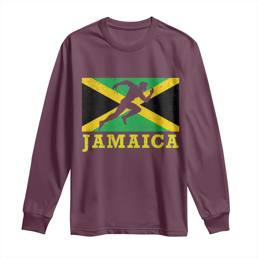 Jamaican Flag Track And Field Long Sleeve Shirt Retro Vintage Jamaica Runner Track Team TS10 Maroon Print Your Wear