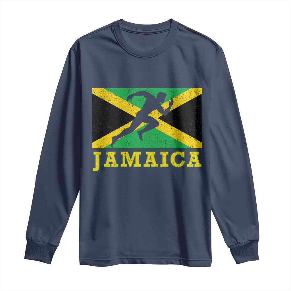 Jamaican Flag Track And Field Long Sleeve Shirt Retro Vintage Jamaica Runner Track Team TS10 Navy Print Your Wear