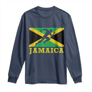 Jamaican Flag Track And Field Long Sleeve Shirt Retro Vintage Jamaica Runner Track Team TS10 Navy Print Your Wear
