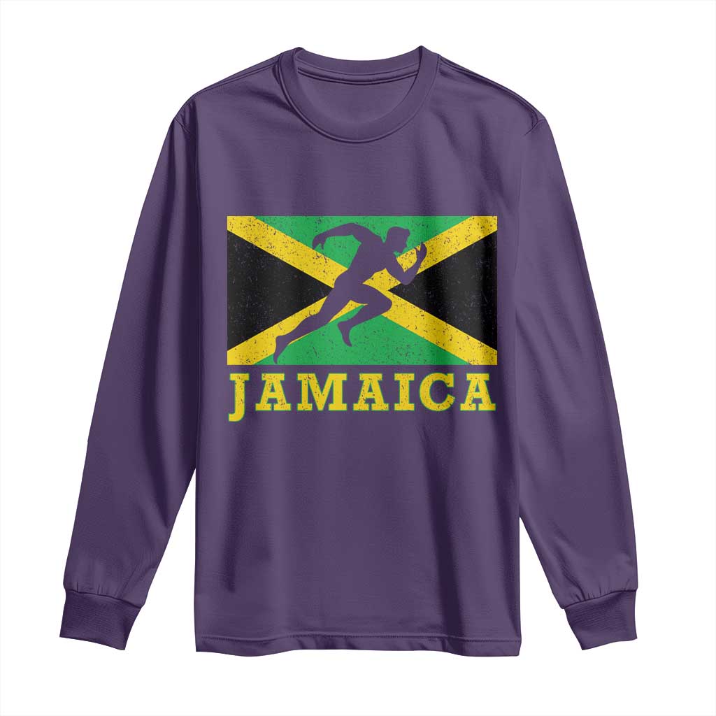 Jamaican Flag Track And Field Long Sleeve Shirt Retro Vintage Jamaica Runner Track Team TS10 Purple Print Your Wear