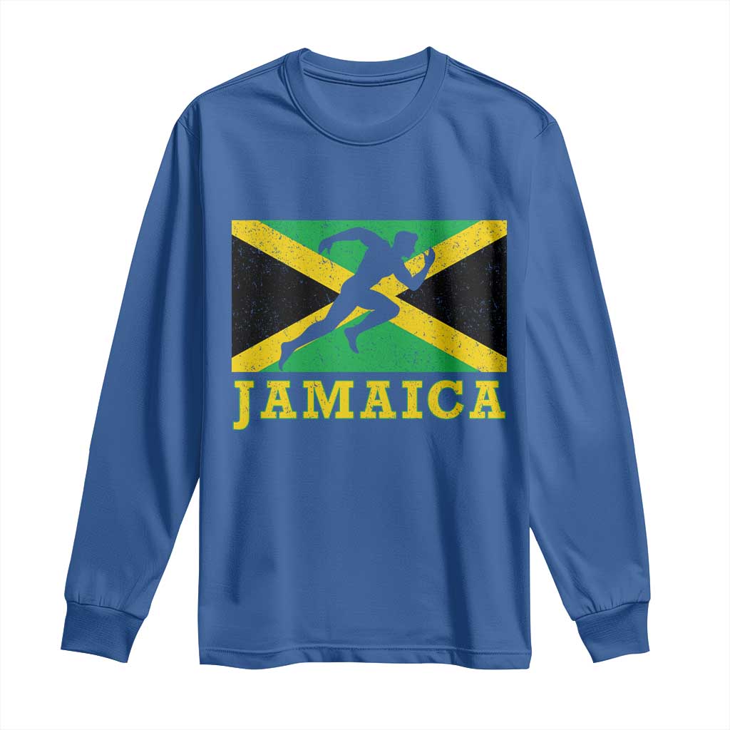 Jamaican Flag Track And Field Long Sleeve Shirt Retro Vintage Jamaica Runner Track Team TS10 Royal Blue Print Your Wear