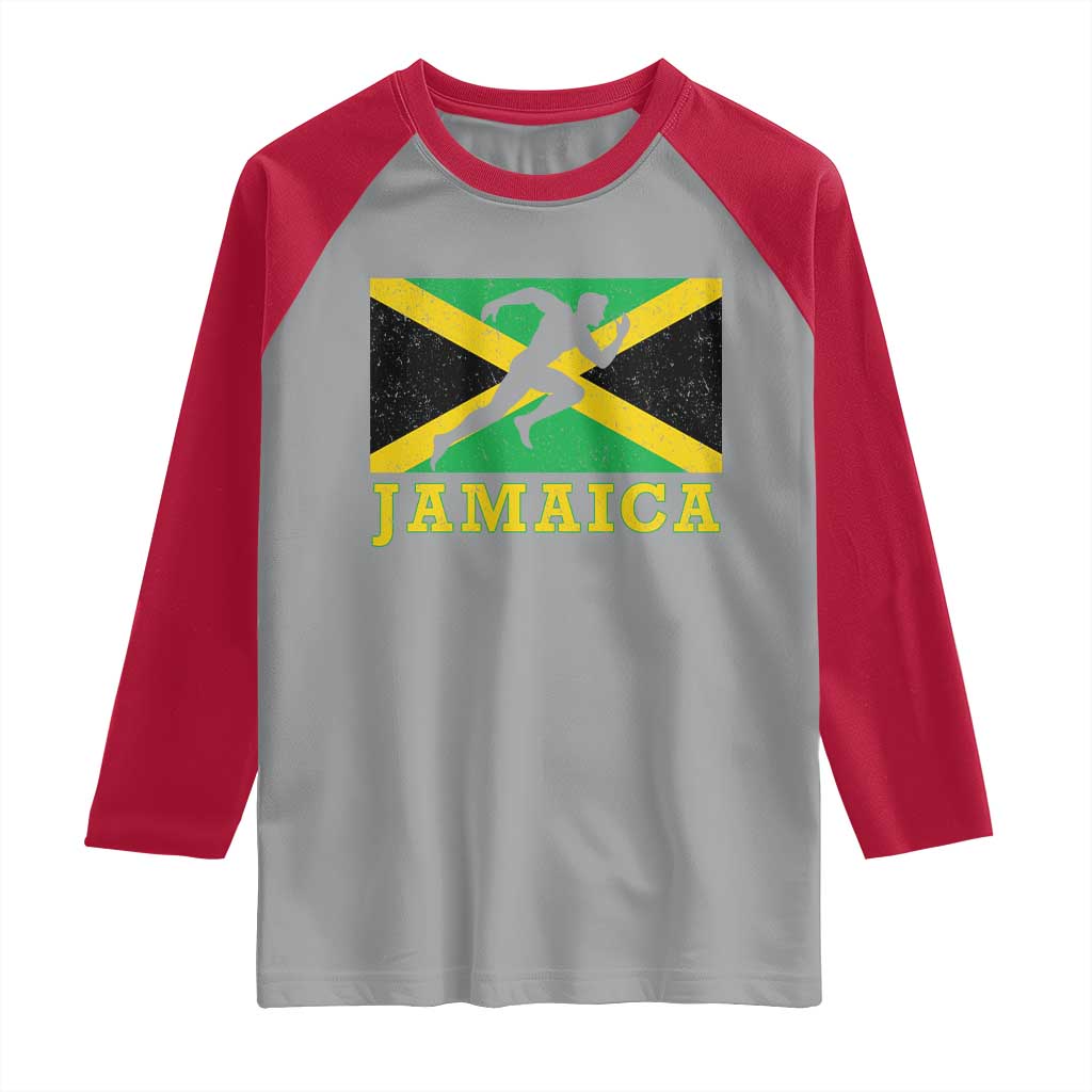 Jamaican Flag Track And Field Raglan Shirt Retro Vintage Jamaica Runner Track Team TS10 Sport Gray Red Print Your Wear