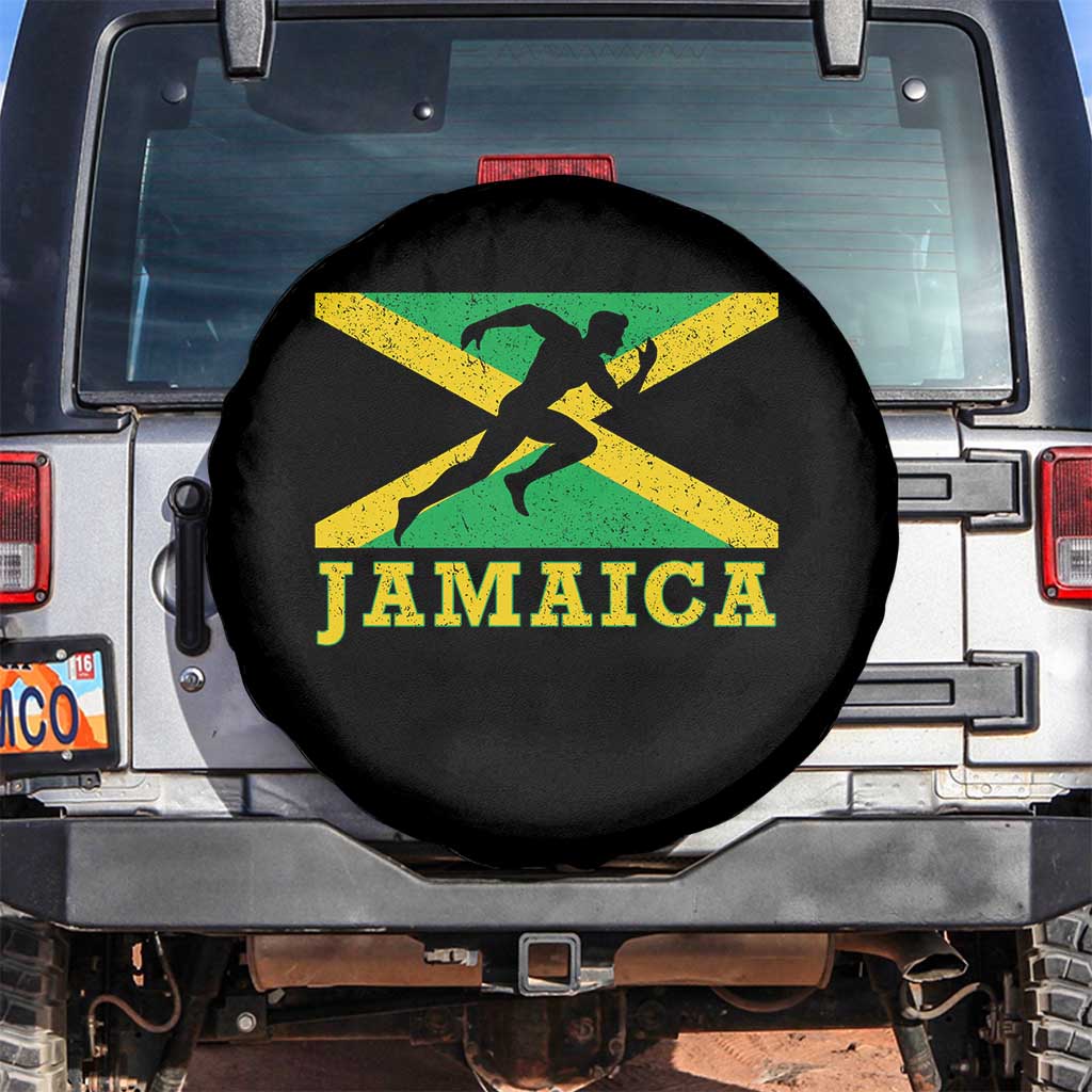 Jamaican Flag Track And Field Spare Tire Cover Retro Vintage Jamaica Runner Track Team TS10 No hole Black Print Your Wear