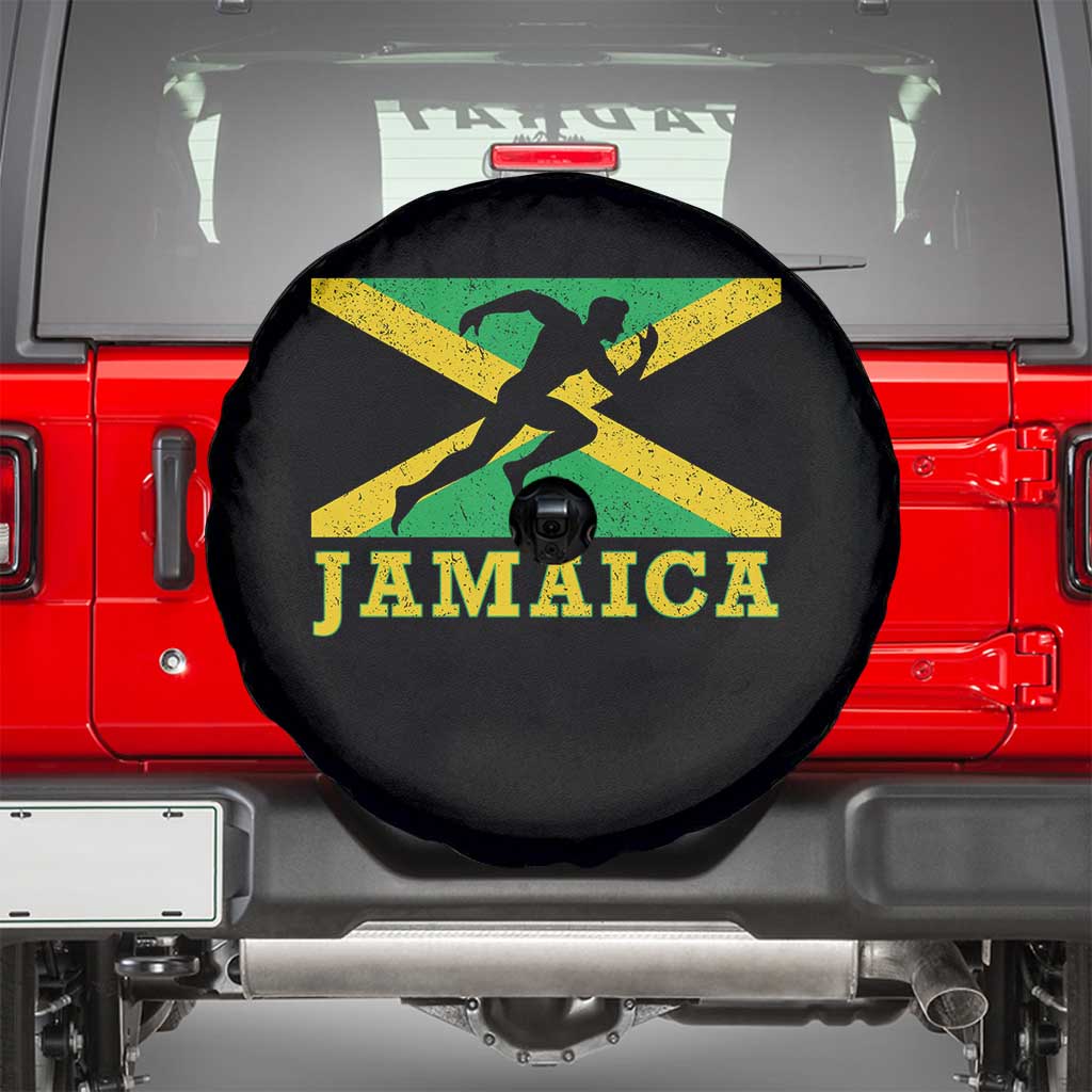 Jamaican Flag Track And Field Spare Tire Cover Retro Vintage Jamaica Runner Track Team TS10 Black Print Your Wear