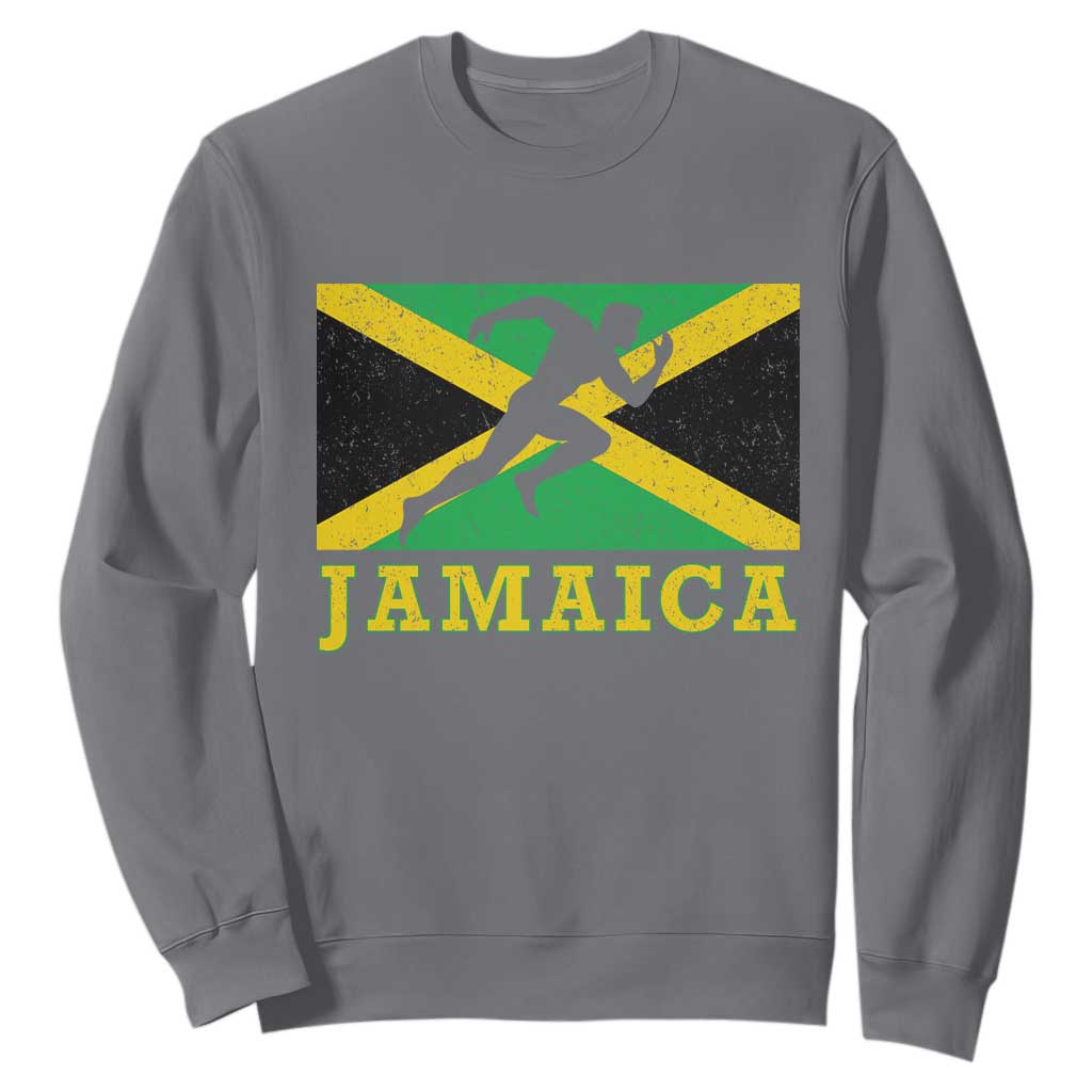 Jamaican Flag Track And Field Sweatshirt Retro Vintage Jamaica Runner Track Team TS10 Charcoal Print Your Wear
