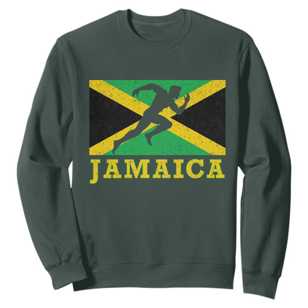 Jamaican Flag Track And Field Sweatshirt Retro Vintage Jamaica Runner Track Team TS10 Dark Forest Green Print Your Wear