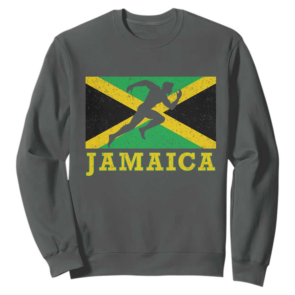 Jamaican Flag Track And Field Sweatshirt Retro Vintage Jamaica Runner Track Team TS10 Dark Heather Print Your Wear