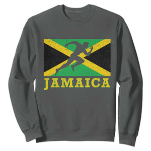 Jamaican Flag Track And Field Sweatshirt Retro Vintage Jamaica Runner Track Team TS10 Dark Heather Print Your Wear