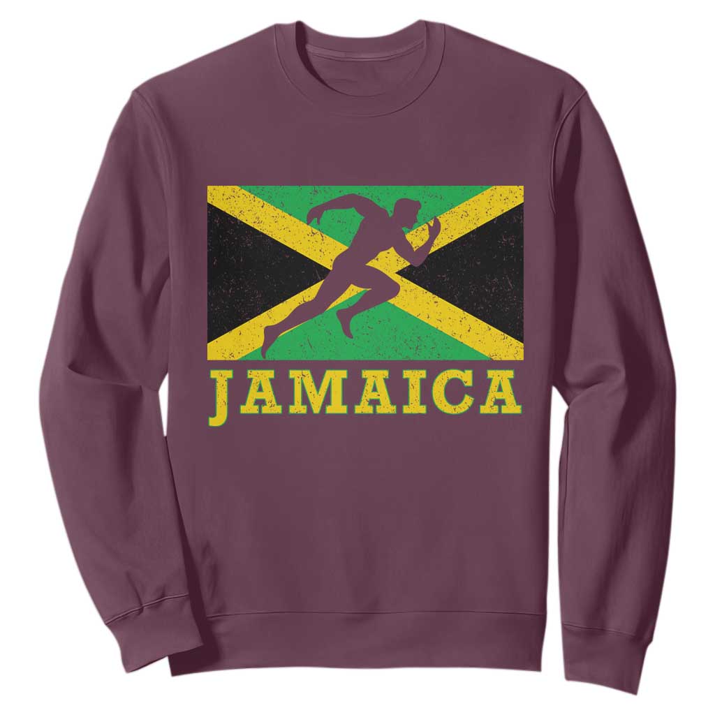 Jamaican Flag Track And Field Sweatshirt Retro Vintage Jamaica Runner Track Team TS10 Maroon Print Your Wear