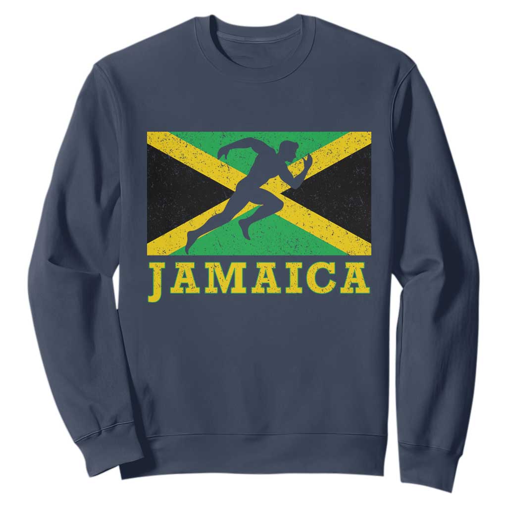Jamaican Flag Track And Field Sweatshirt Retro Vintage Jamaica Runner Track Team TS10 Navy Print Your Wear