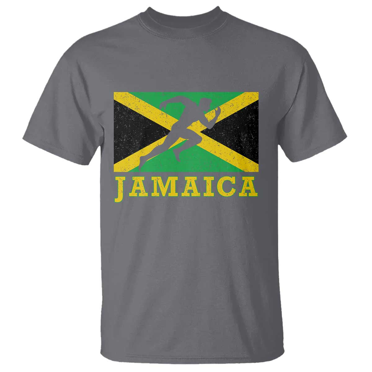 Jamaican Flag Track And Field T Shirt Retro Vintage Jamaica Runner Track Team TS10 Charcoal Print Your Wear