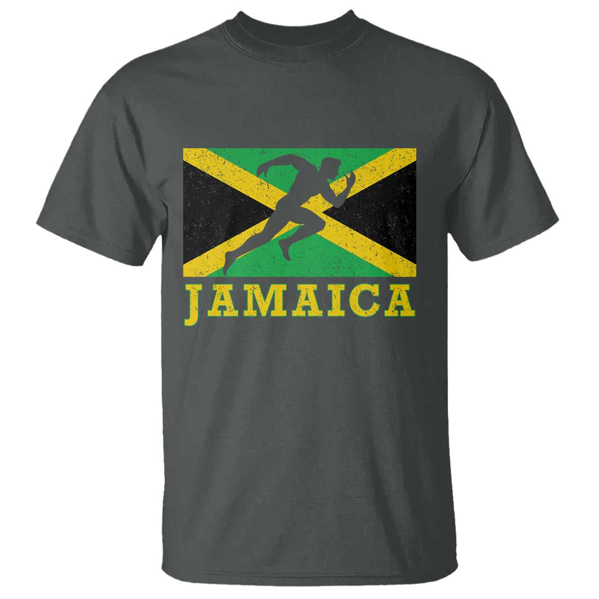 Jamaican Flag Track And Field T Shirt Retro Vintage Jamaica Runner Track Team TS10 Dark Heather Print Your Wear