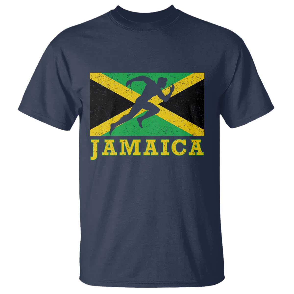 Jamaican Flag Track And Field T Shirt Retro Vintage Jamaica Runner Track Team TS10 Navy Print Your Wear