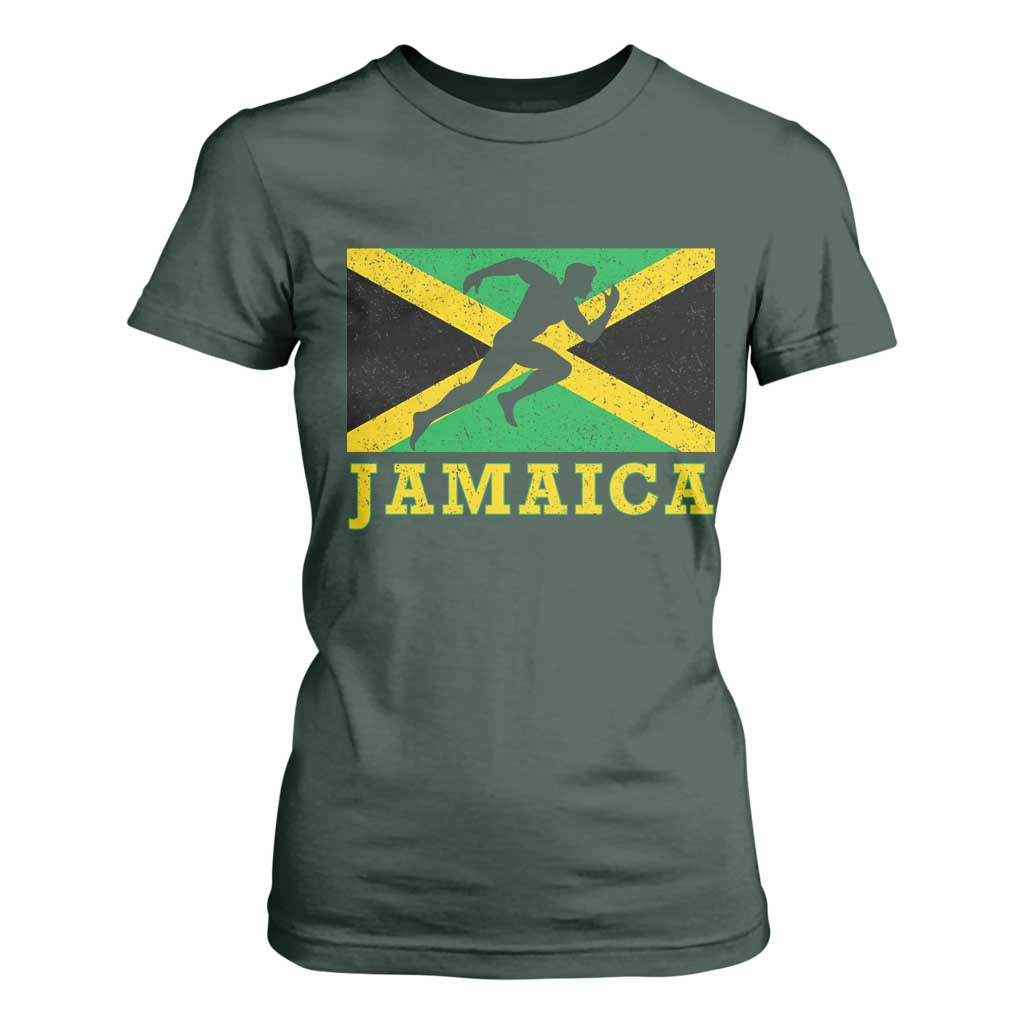 Jamaican Flag Track And Field T Shirt For Women Retro Vintage Jamaica Runner Track Team TS10 Dark Forest Green Print Your Wear