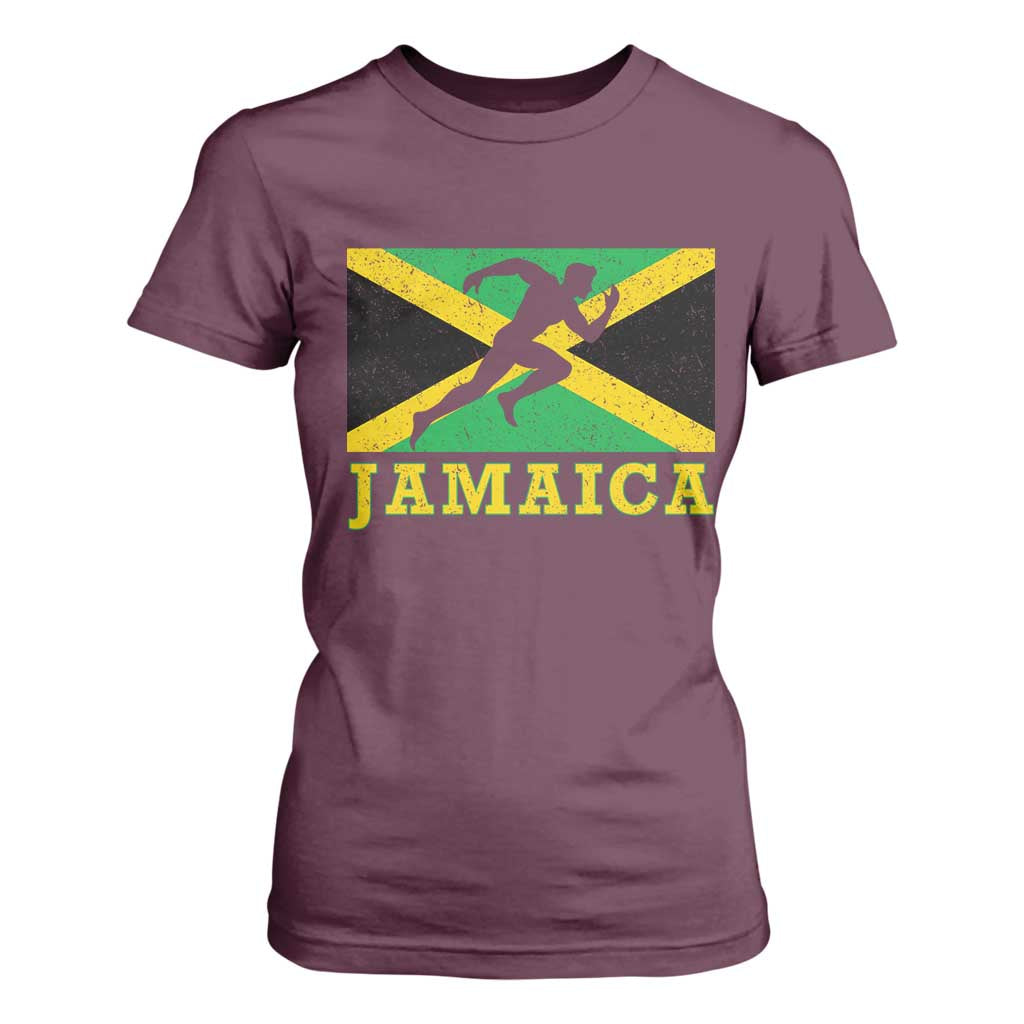 Jamaican Flag Track And Field T Shirt For Women Retro Vintage Jamaica Runner Track Team TS10 Maroon Print Your Wear