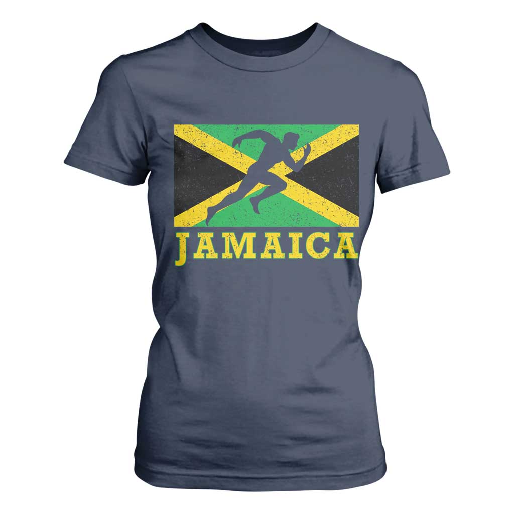 Jamaican Flag Track And Field T Shirt For Women Retro Vintage Jamaica Runner Track Team TS10 Navy Print Your Wear