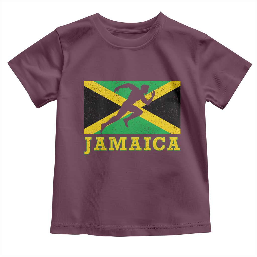 Jamaican Flag Track And Field Toddler T Shirt Retro Vintage Jamaica Runner Track Team TS10 Maroon Print Your Wear