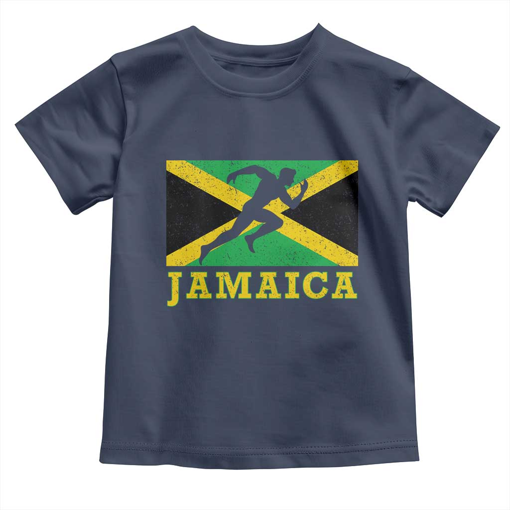 Jamaican Flag Track And Field Toddler T Shirt Retro Vintage Jamaica Runner Track Team TS10 Navy Print Your Wear