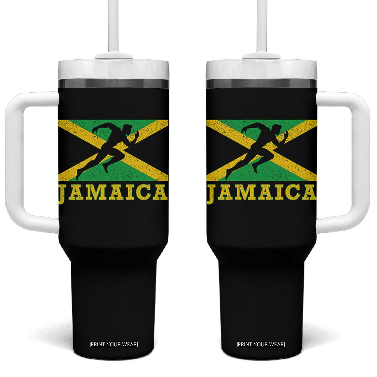 Jamaican Flag Track And Field Tumbler With Handle Retro Vintage Jamaica Runner Track Team TS10 One Size: 40 oz Black Print Your Wear
