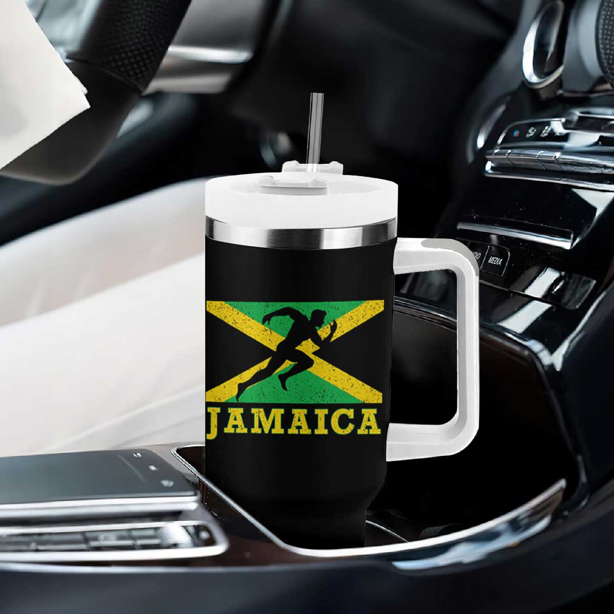 Jamaican Flag Track And Field Tumbler With Handle Retro Vintage Jamaica Runner Track Team TS10 Print Your Wear
