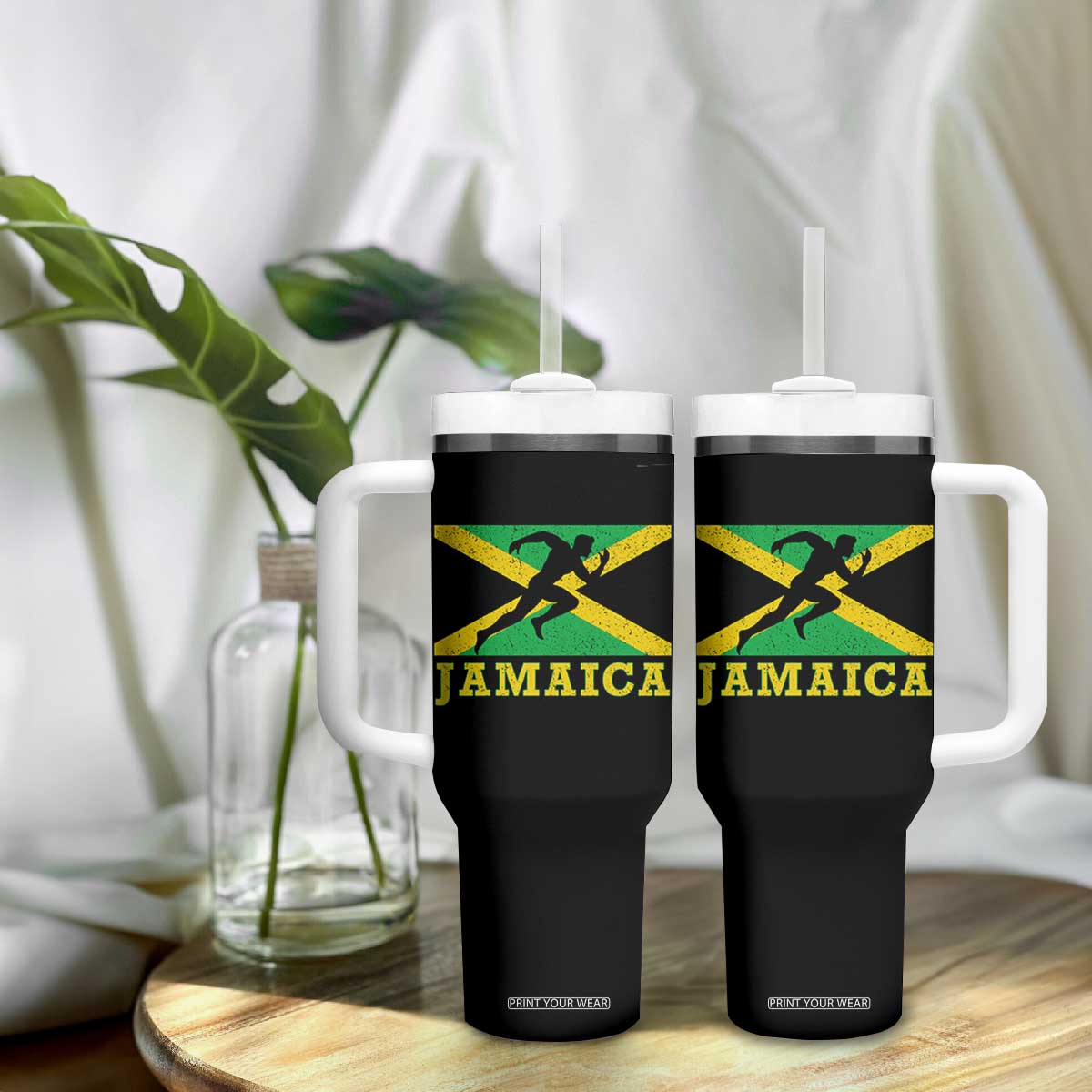Jamaican Flag Track And Field Tumbler With Handle Retro Vintage Jamaica Runner Track Team TS10 Print Your Wear