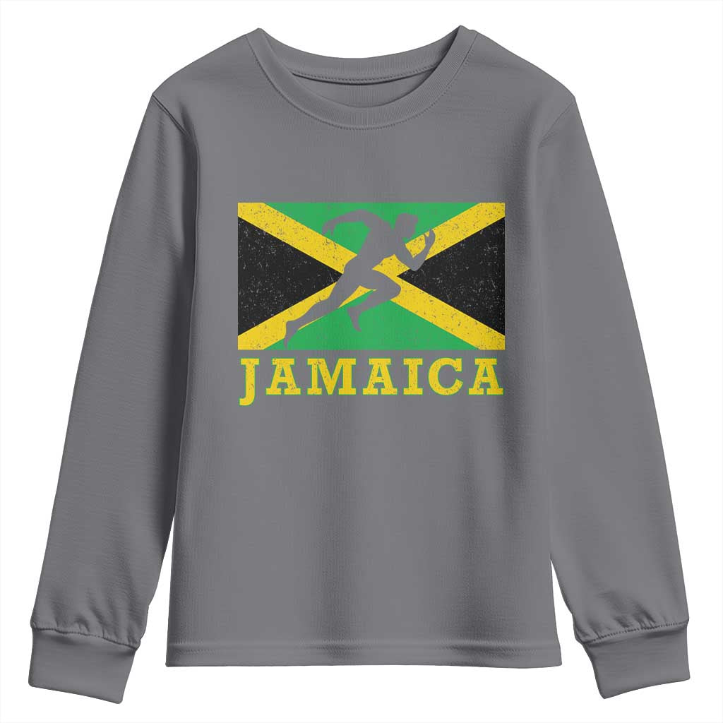 Jamaican Flag Track And Field Youth Sweatshirt Retro Vintage Jamaica Runner Track Team TS10 Charcoal Print Your Wear