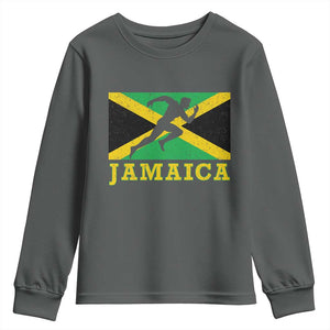 Jamaican Flag Track And Field Youth Sweatshirt Retro Vintage Jamaica Runner Track Team TS10 Dark Heather Print Your Wear