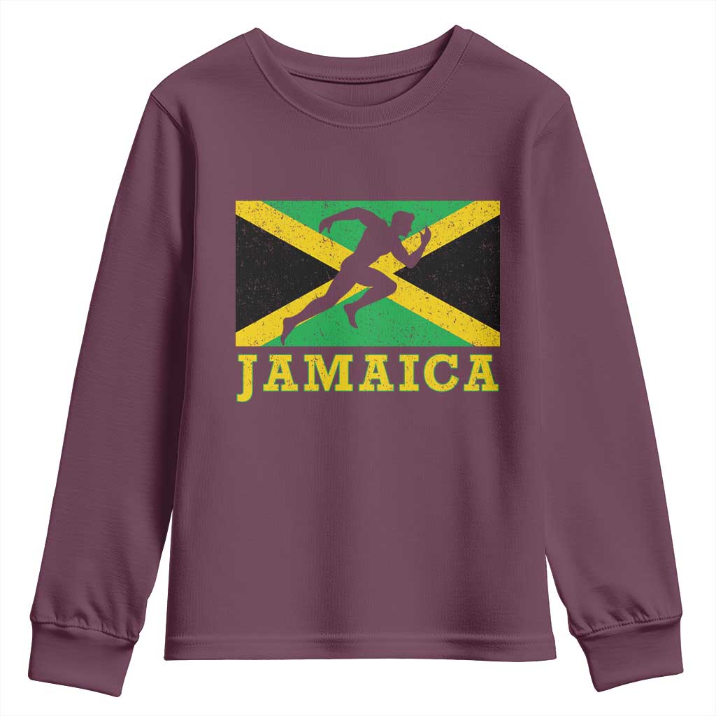 Jamaican Flag Track And Field Youth Sweatshirt Retro Vintage Jamaica Runner Track Team TS10 Maroon Print Your Wear