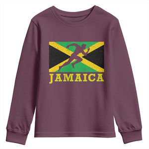 Jamaican Flag Track And Field Youth Sweatshirt Retro Vintage Jamaica Runner Track Team TS10 Maroon Print Your Wear