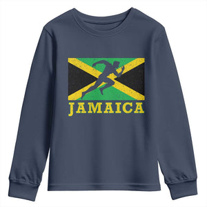 Jamaican Flag Track And Field Youth Sweatshirt Retro Vintage Jamaica Runner Track Team TS10 Navy Print Your Wear