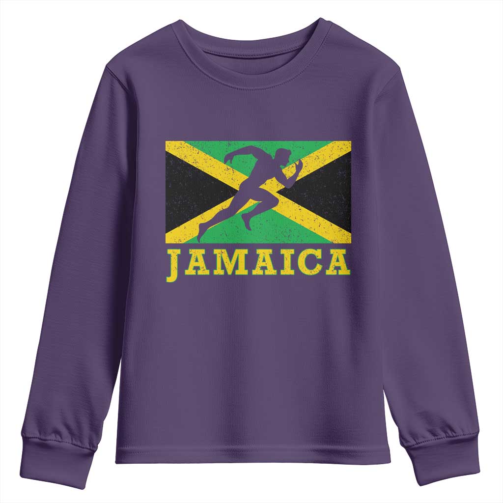 Jamaican Flag Track And Field Youth Sweatshirt Retro Vintage Jamaica Runner Track Team TS10 Purple Print Your Wear