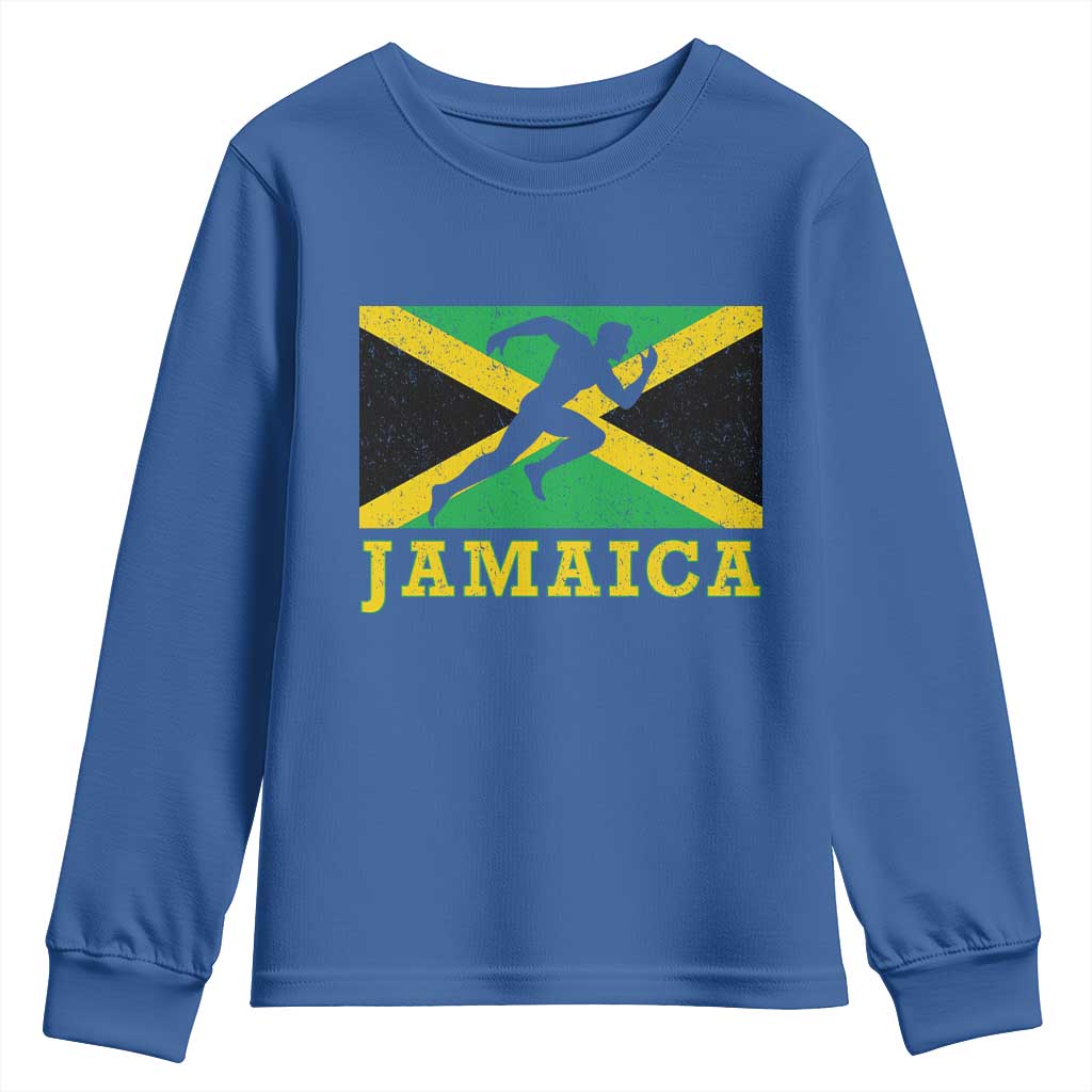 Jamaican Flag Track And Field Youth Sweatshirt Retro Vintage Jamaica Runner Track Team TS10 Royal Blue Print Your Wear